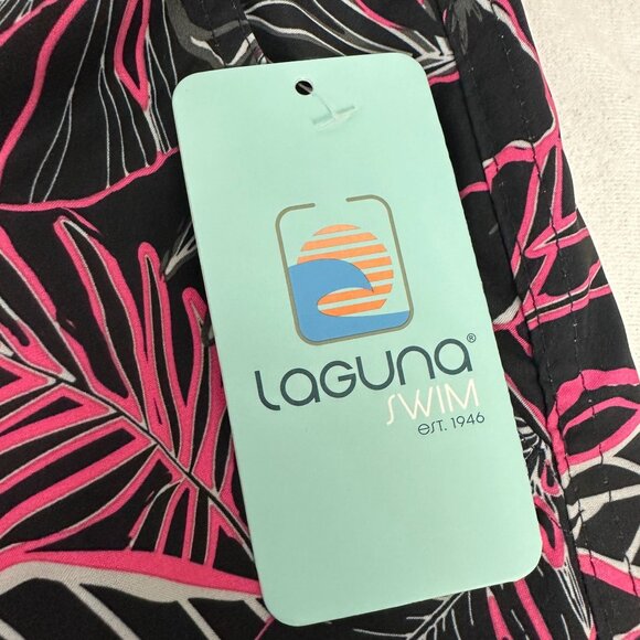 Laguna Mens Swim Shorts 2XL The Volley Black Pink Floral Drawstring UPF 50+ - Picture 6 of 13